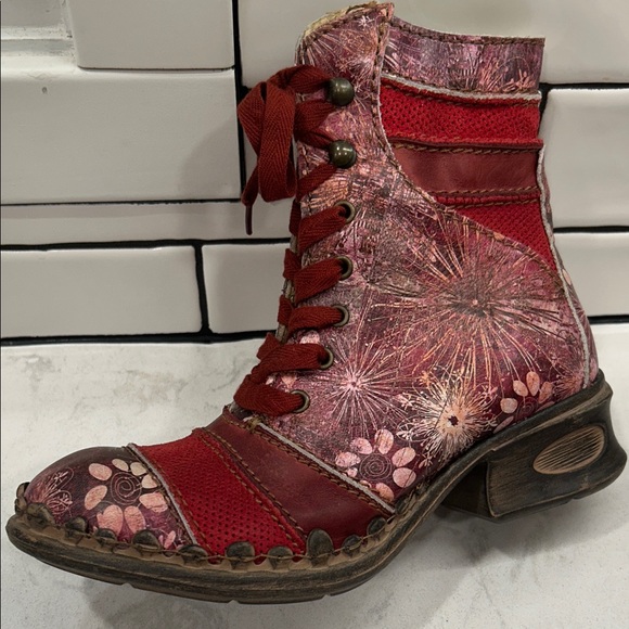 Rovers Stiefeletten Rosa/Mehrfarbig Gr. Floral Red Women's Boots Leather - Picture 10 of 14